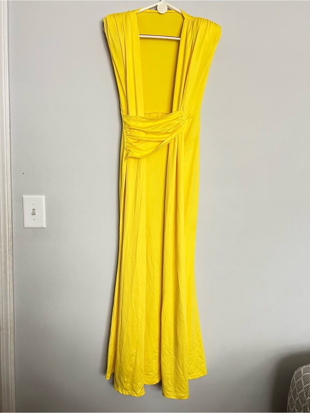 Yellow Women’s Maxi Dress - Elegant Draped Waist size S